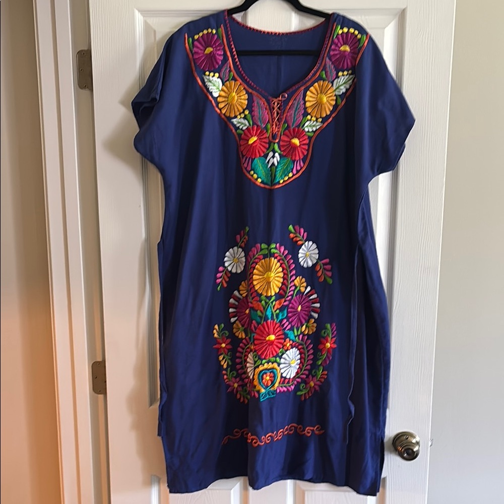 Embroidered Floral Blue Dress